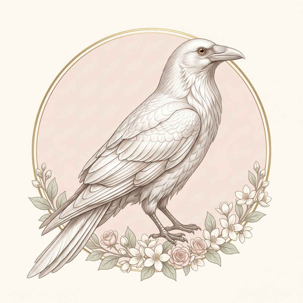 Cuervo blanco entre flores, emblema de White Raven